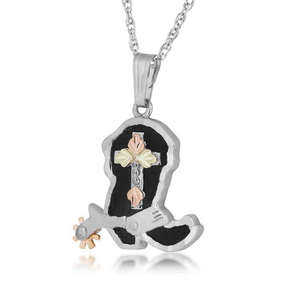Black Hills Gold Antiqued Cowboy Boot Pendant with Cross in Sterling Silver