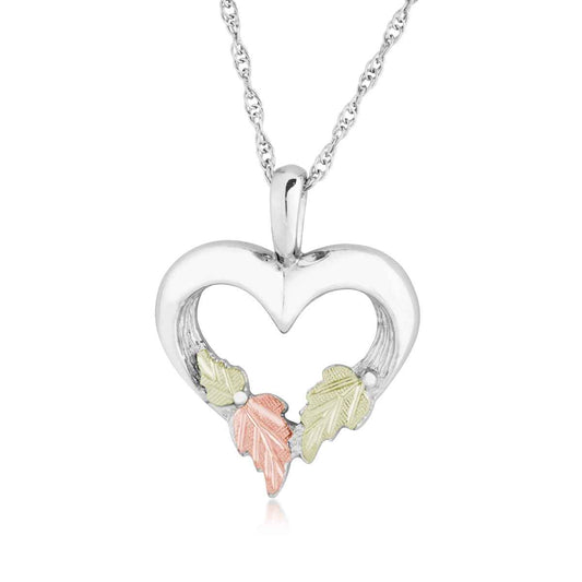 Black Hills Gold Textured Heart & Leaf Pendant in Sterling Silver