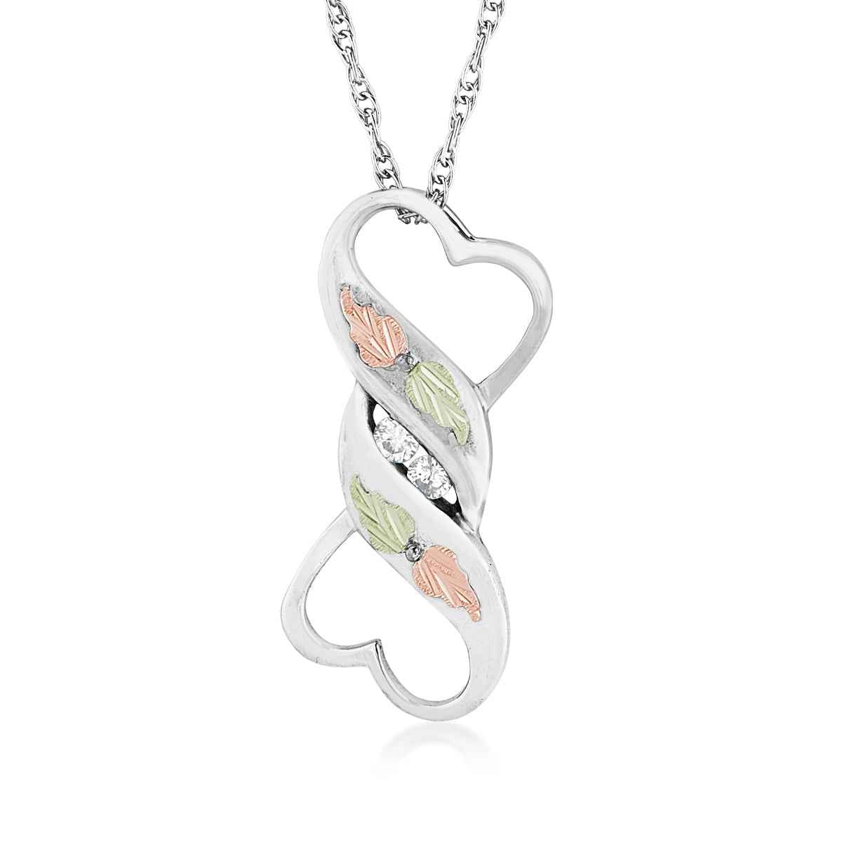 Black Hills Gold Cubic Zirconia Double Hanging Heart Pendant in Sterling Silver
