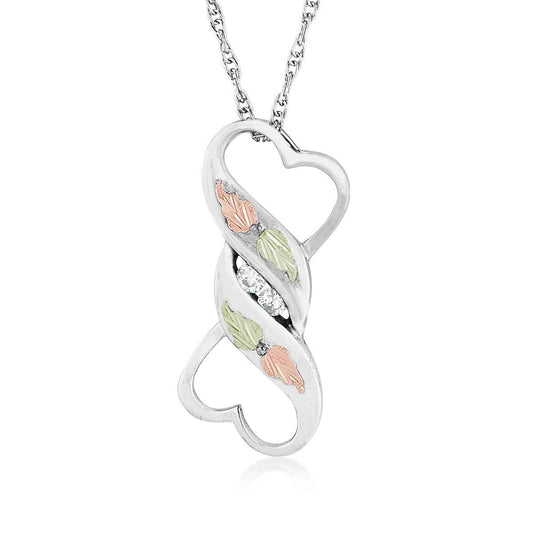 Black Hills Gold Cubic Zirconia Double Hanging Heart Pendant in Sterling Silver
