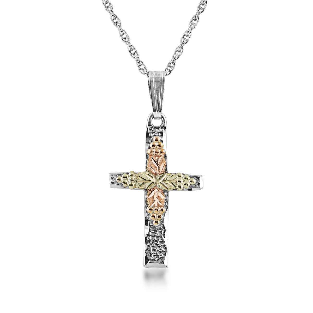Black Hills Gold Grape & Leaf Textured Cross Pendant