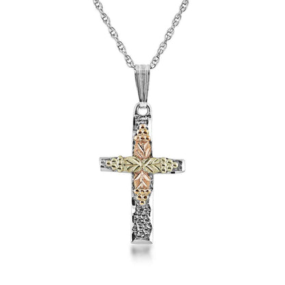 Black Hills Gold Grape & Leaf Textured Cross Pendant