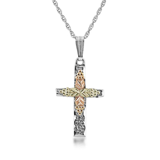 Black Hills Gold Grape & Leaf Textured Cross Pendant