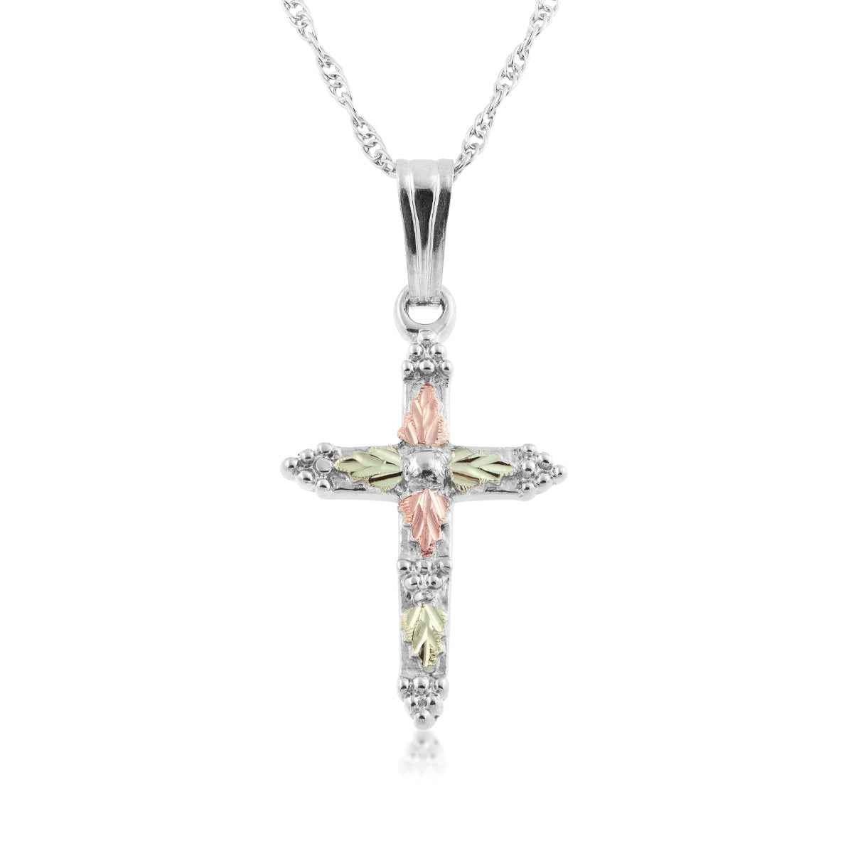 Black Hills Gold Small Cross Pendant with Grape Accented Ends in Sterling Silver