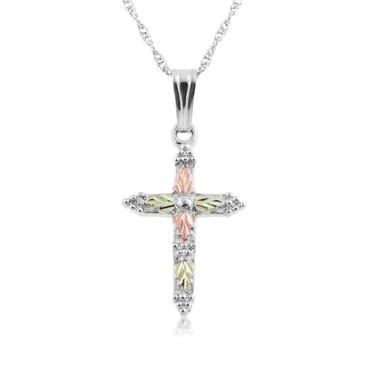 Black Hills Gold Small Cross Pendant with Grape Accented Ends in Sterling Silver