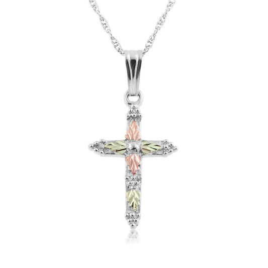 Black Hills Gold Small Cross Pendant with Grape Accented Ends in Sterling Silver
