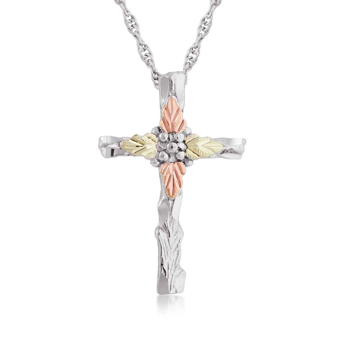 Black Hills Gold Carved Cross Pendant in Sterling Silver