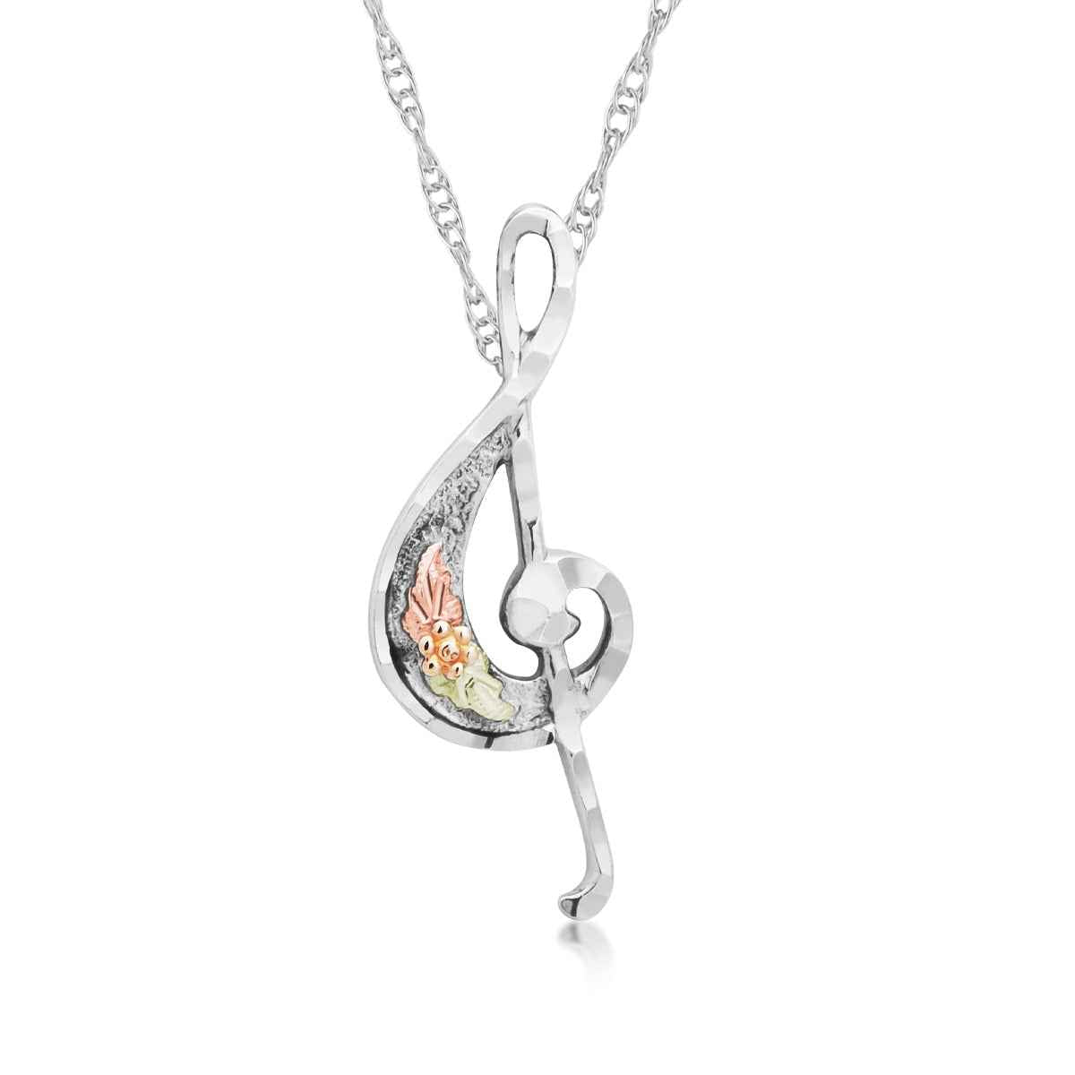 Black Hills Gold Diamond Cut Treble Clef Pendant in Sterling Silver