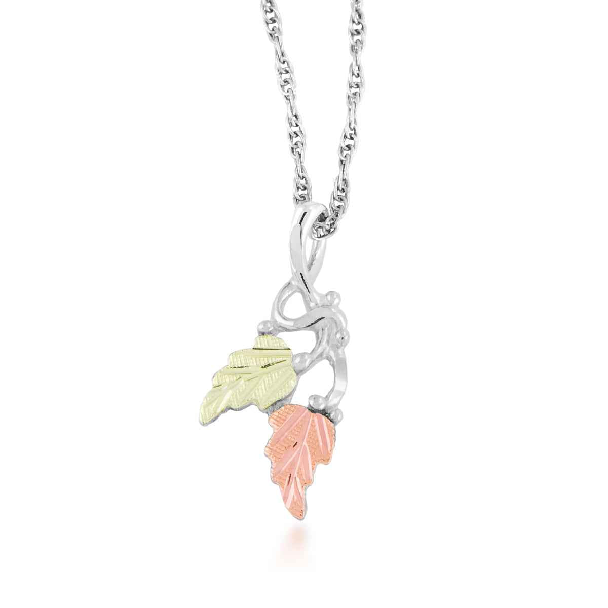 Black Hills Gold Grapevine & Hanging Leaf Pendant in Sterling Silver