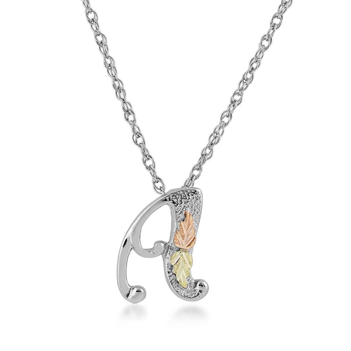 Black Hills Gold Initial Letter A Pendant in Sterling Silver