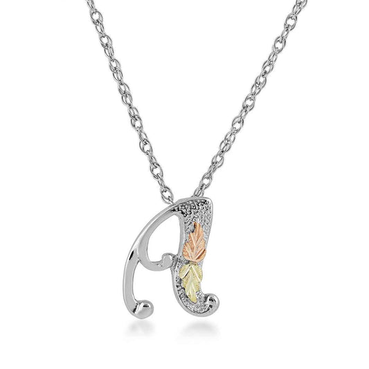 Black Hills Gold Initial Letter A Pendant in Sterling Silver