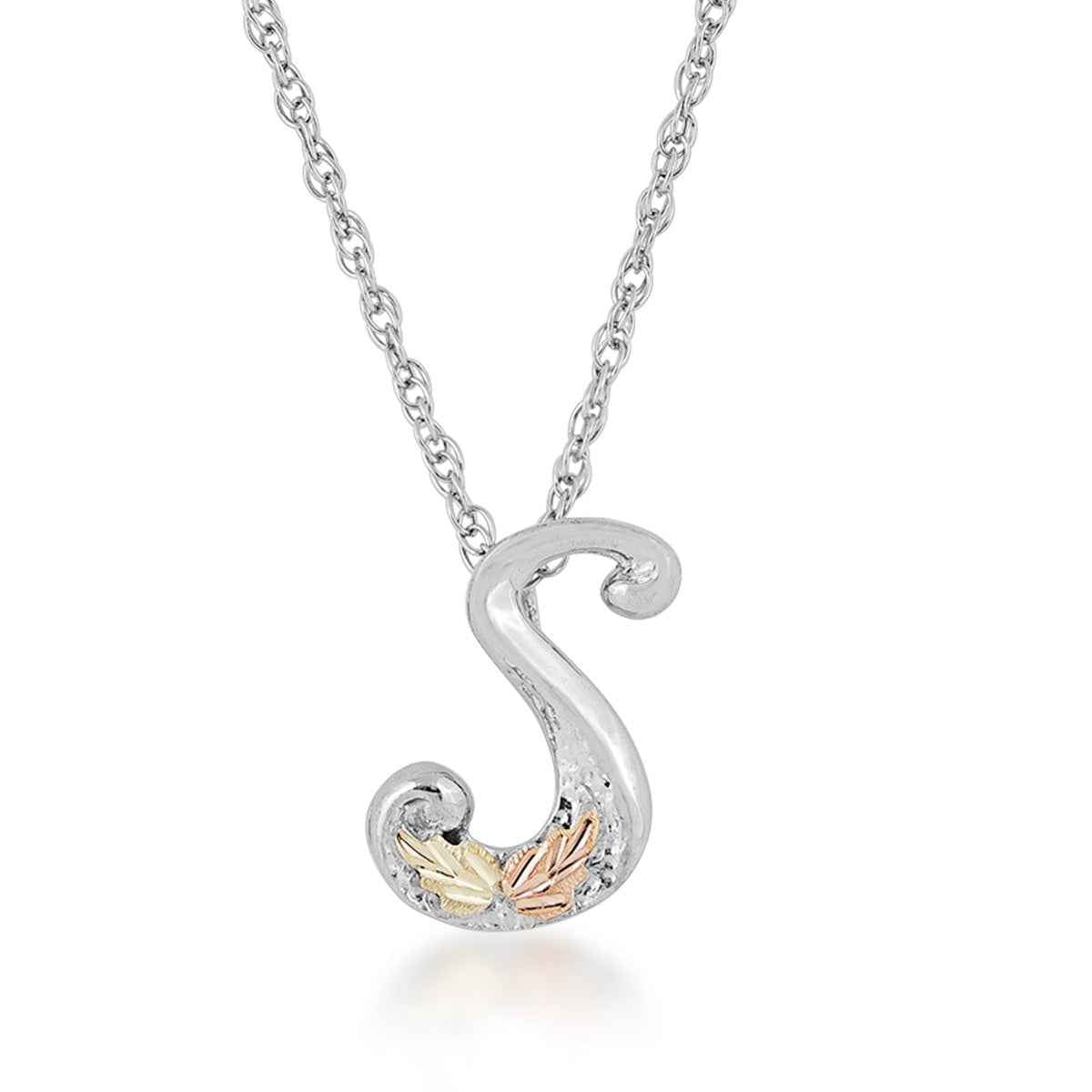 Black Hills Gold Initial Letter S Pendant in Sterling Silver