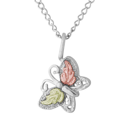 Black Hills Gold Butterfly Pendant & Earring Set in Sterling Silver front view