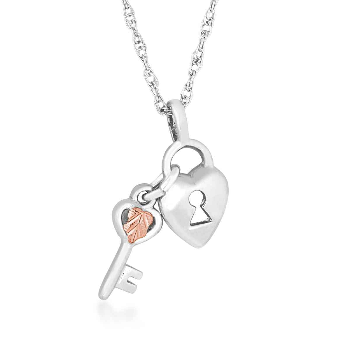 Black Hills Gold Heart Lock & Key Pendant in Sterling Silver