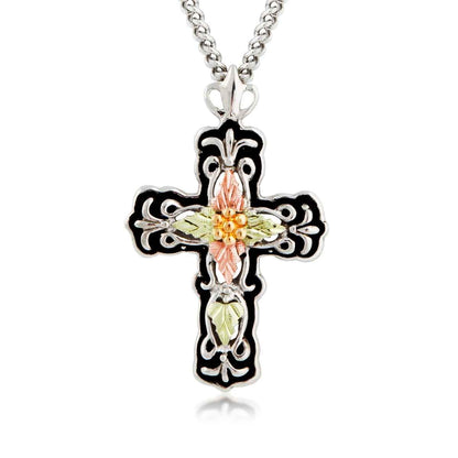 Black Hills Gold Men's Antiqued Cross Pendant in Sterling Silver