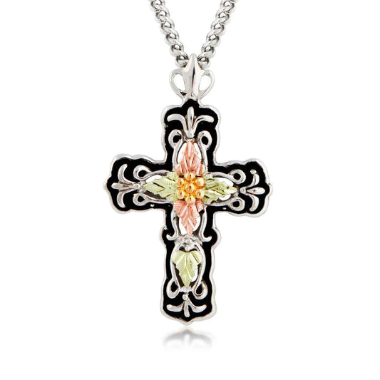 Black Hills Gold Men's Antiqued Cross Pendant in Sterling Silver