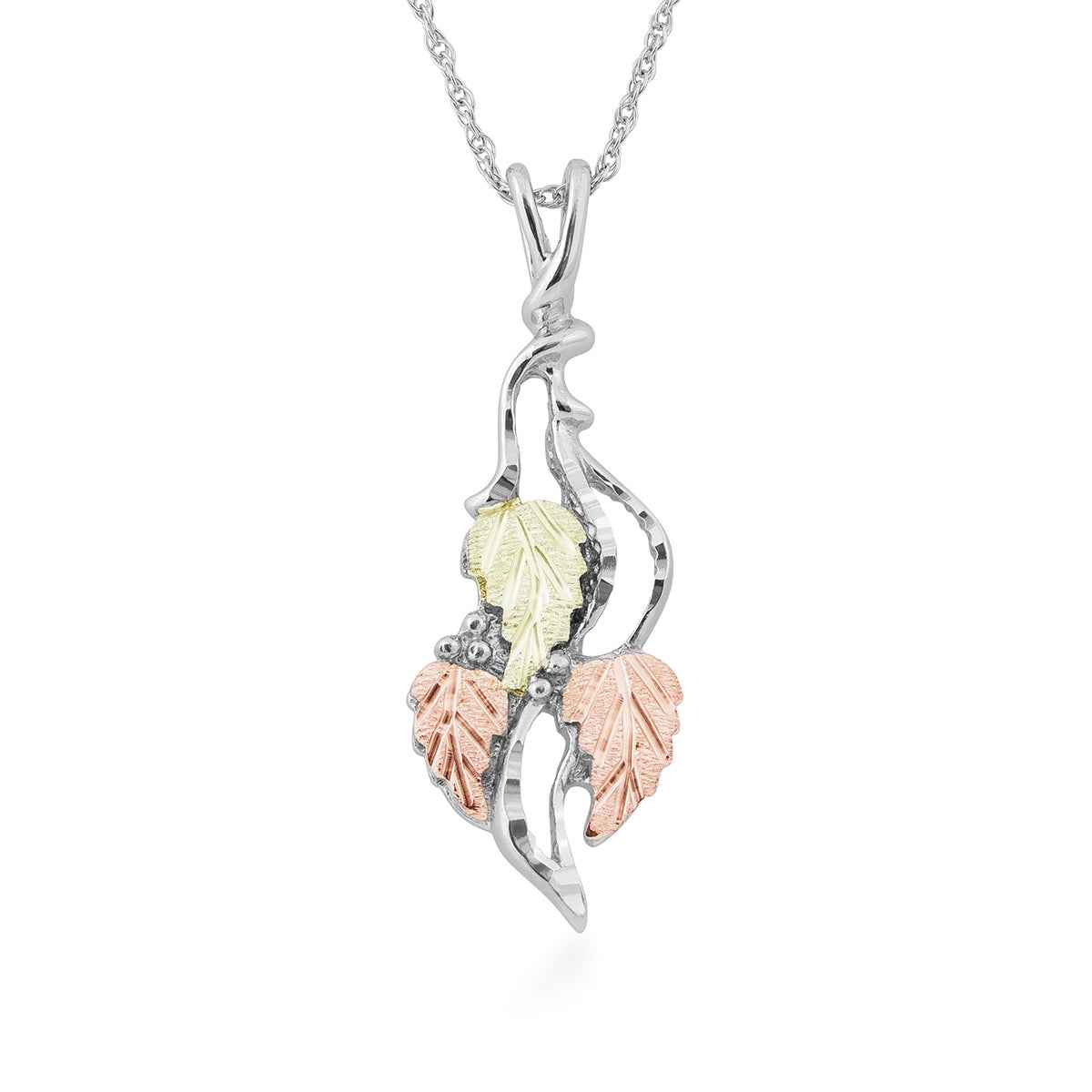 Black Hills Gold Diamond Cut Elongated Grapevine Cluster Pendant in Sterling Silver