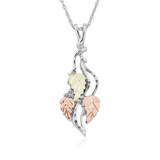 Black Hills Gold Diamond Cut Elongated Grapevine Cluster Pendant in Sterling Silver
