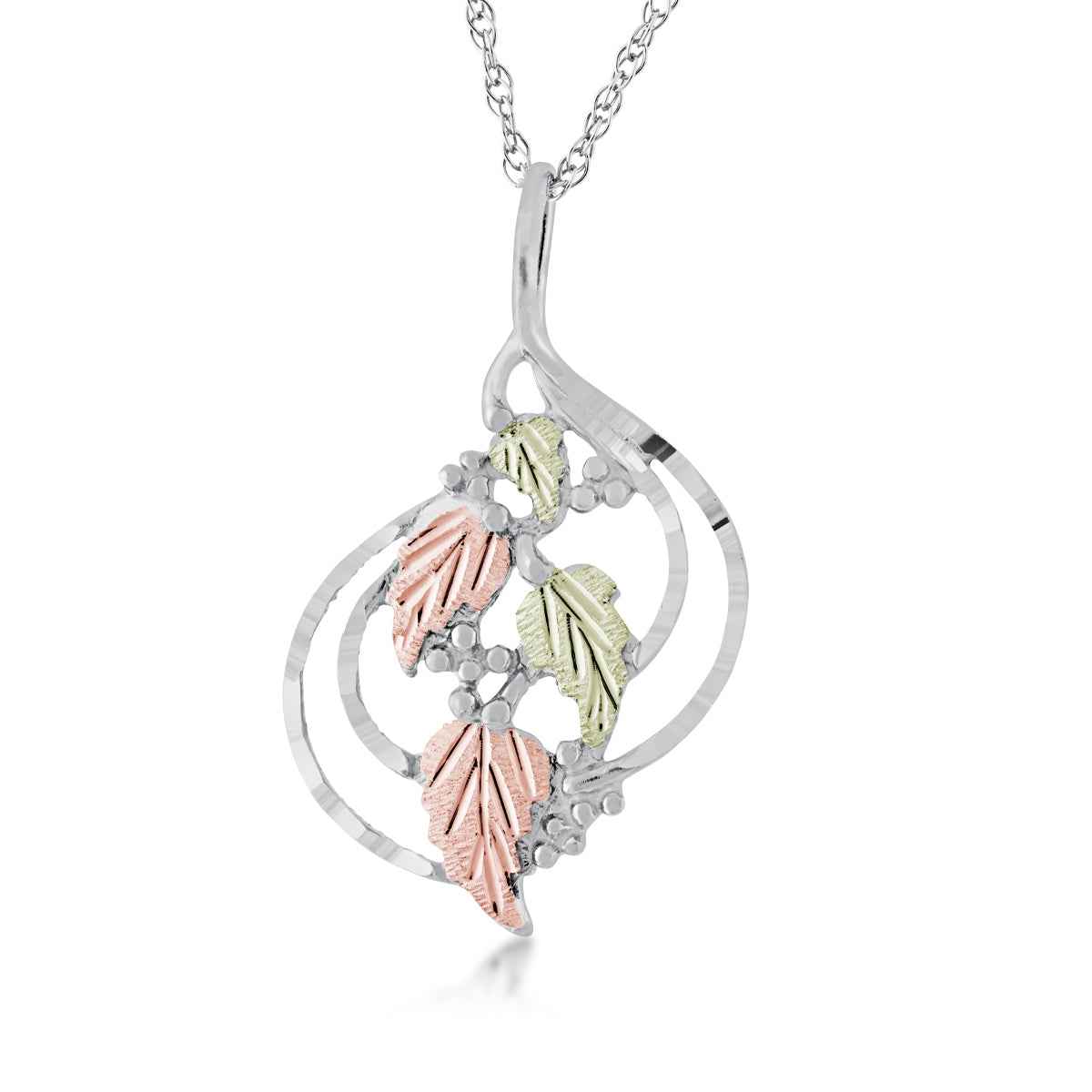 Black Hills Gold Diamond Cut Rounded Grapevine Cluster Pendant in Sterling Silver