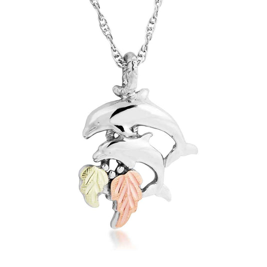Black Hills Gold Dolphin & Leaf Pendant in Sterling Silver