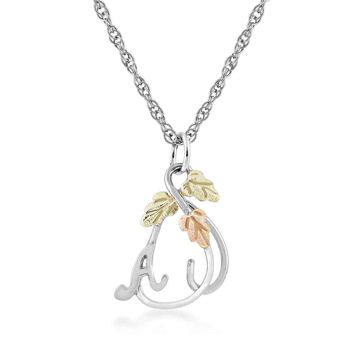Black Hills Gold Initial Letter A & Vine Pendant in Sterling Silver