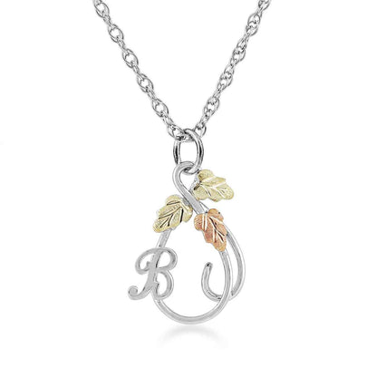 Black Hills Gold Initial Letter B & Vine Pendant in Sterling Silver