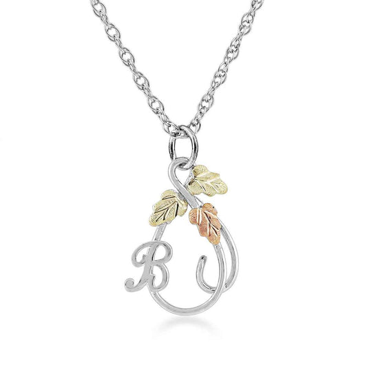 Black Hills Gold Initial Letter B & Vine Pendant in Sterling Silver