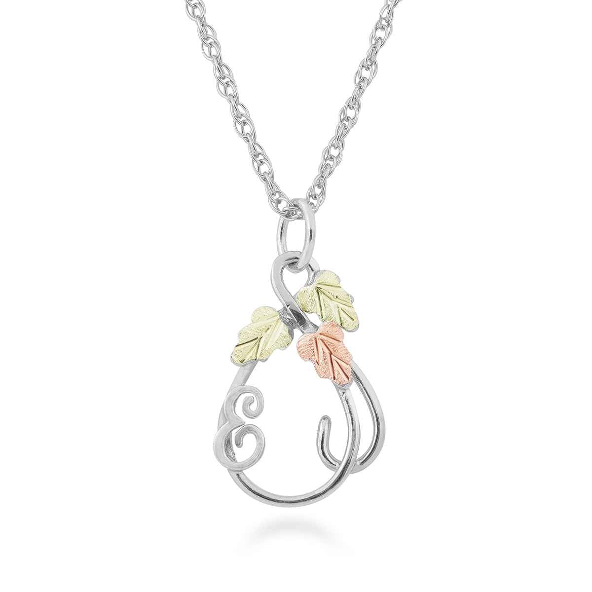 Black Hills Gold Initial Letter E & Vine Pendant in Sterling Silver
