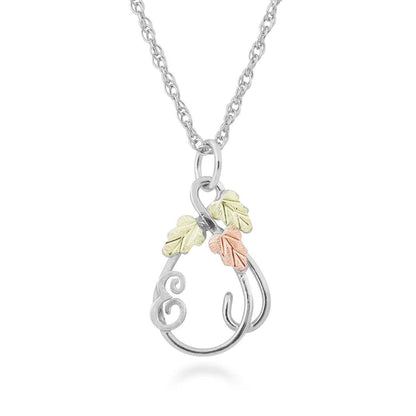 Black Hills Gold Initial Letter E & Vine Pendant in Sterling Silver