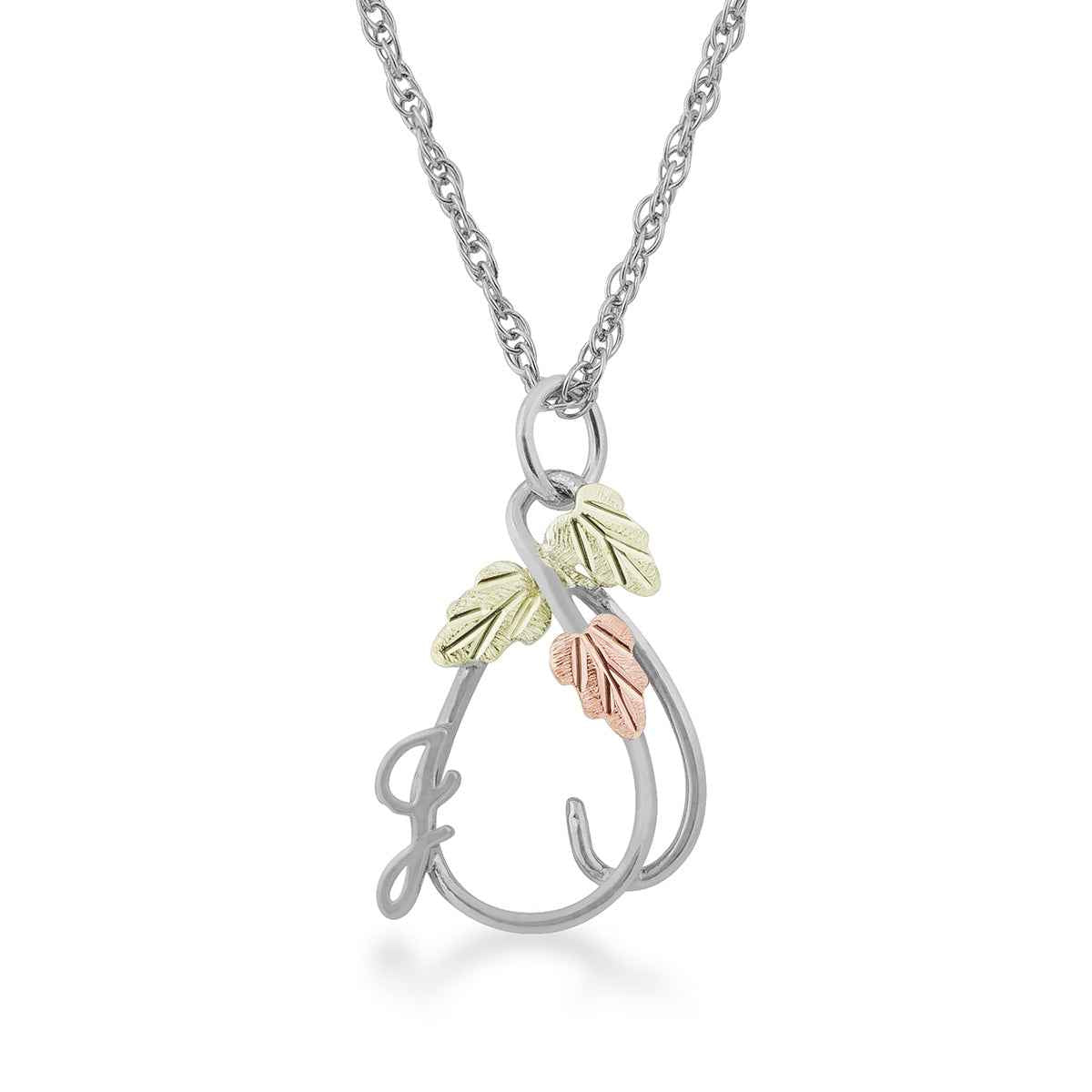 Black Hills Gold Initial Letter J & Vine Pendant in Sterling Silver