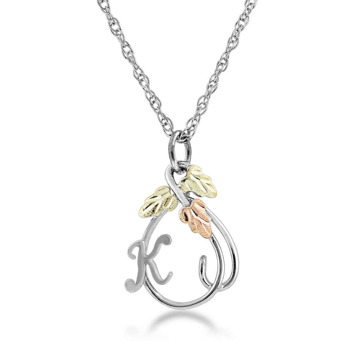 Black Hills Gold Initial Letter K & Vine Pendant in Sterling Silver