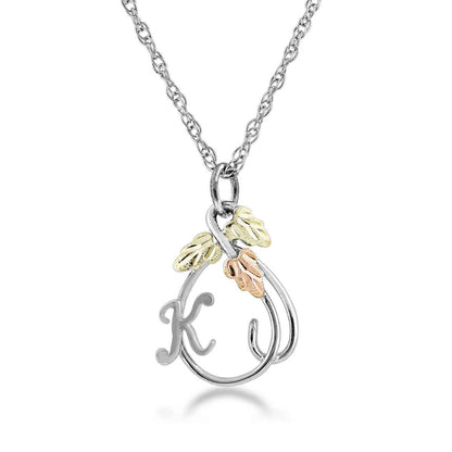 Black Hills Gold Initial Letter K & Vine Pendant in Sterling Silver