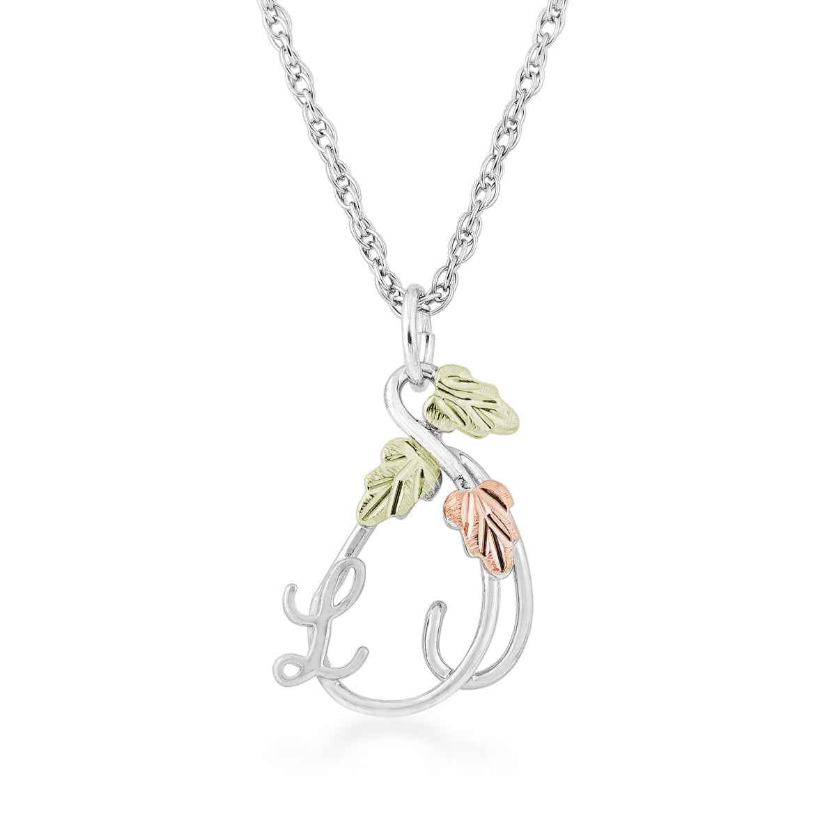 Black Hills Gold Initial Letter L & Vine Pendant in Sterling Silver