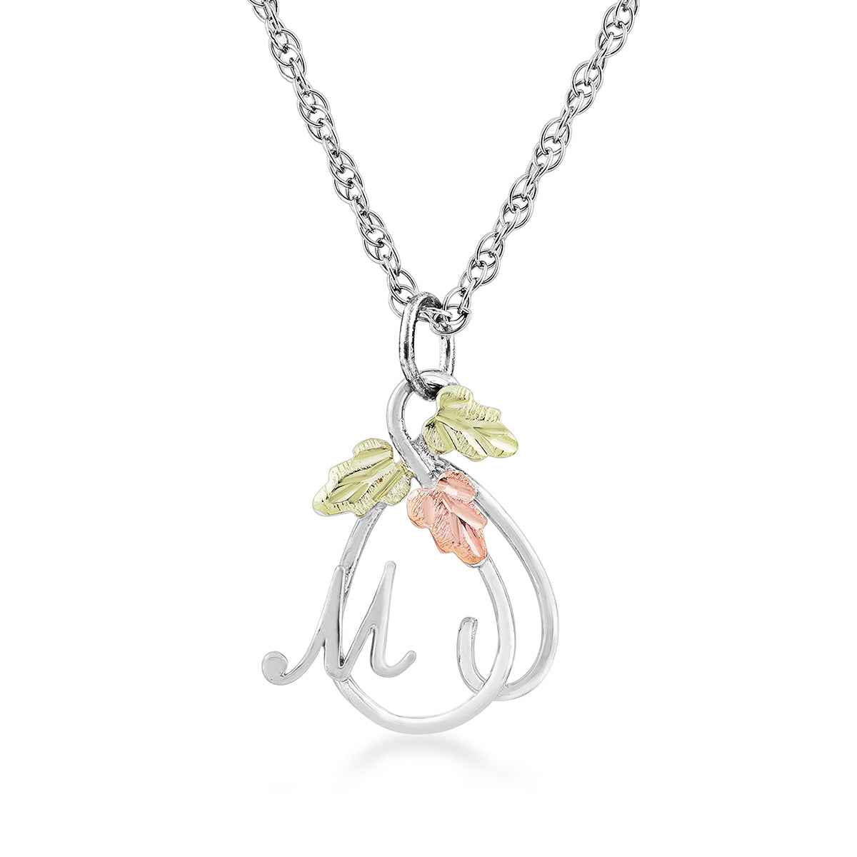 Black Hills Gold Initial Letter M & Vine Pendant in Sterling Silver