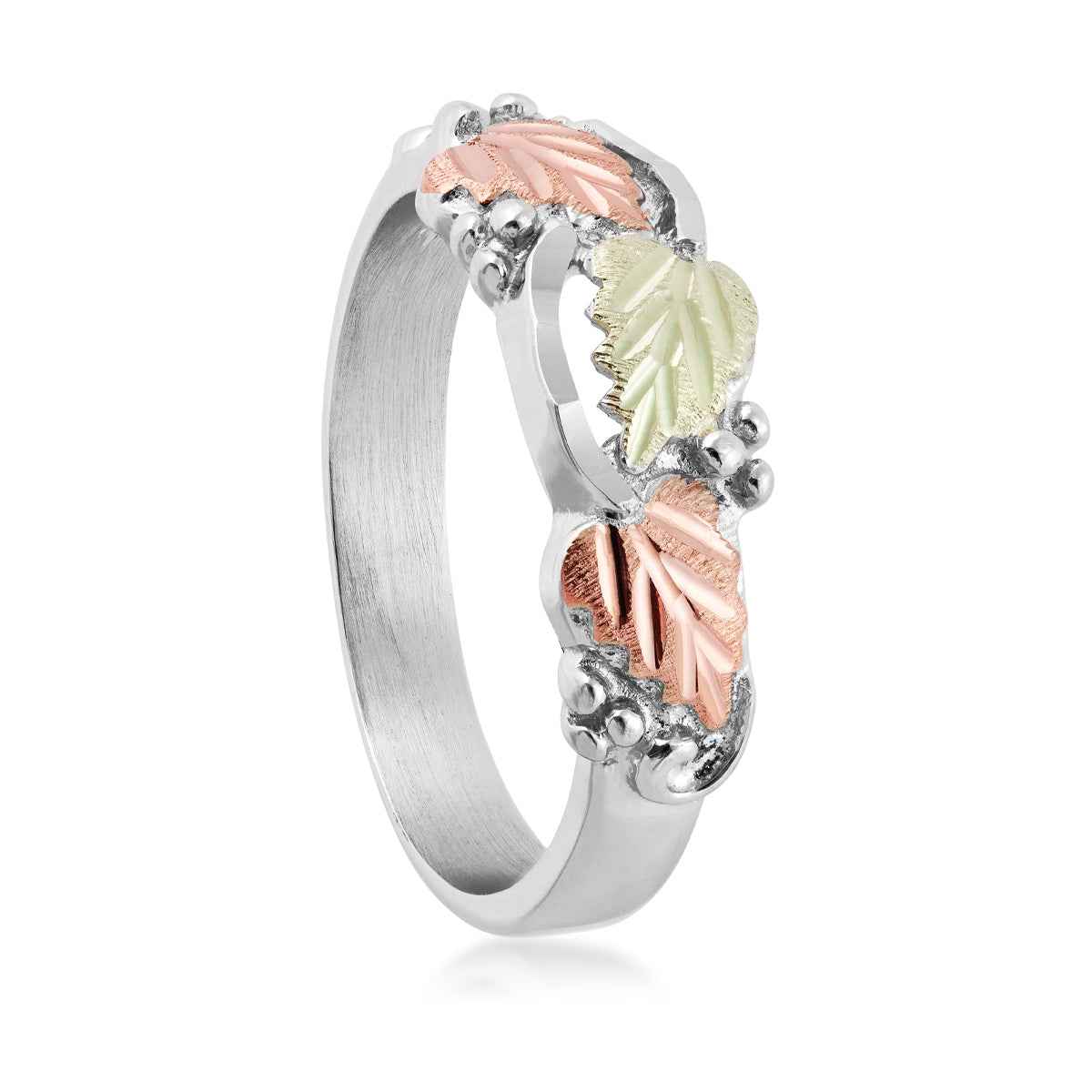 Black Hills Gold Diamond Cut Grape & Leaf Ring in Sterling Silver front view