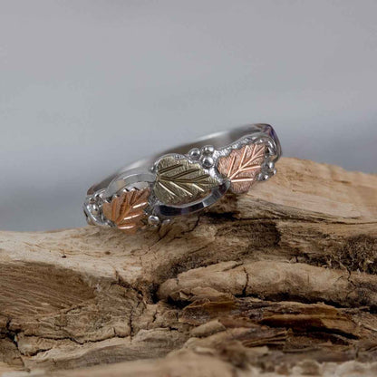 Black Hills Gold Diamond Cut Grape & Leaf Ring in Sterling Silver close-up detail