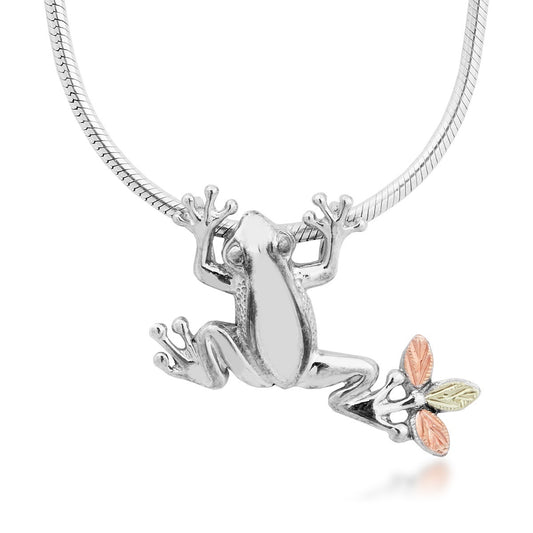 Black Hills Gold Frog Slide Pendant on 20-inch Snake Chain in Sterling Silver