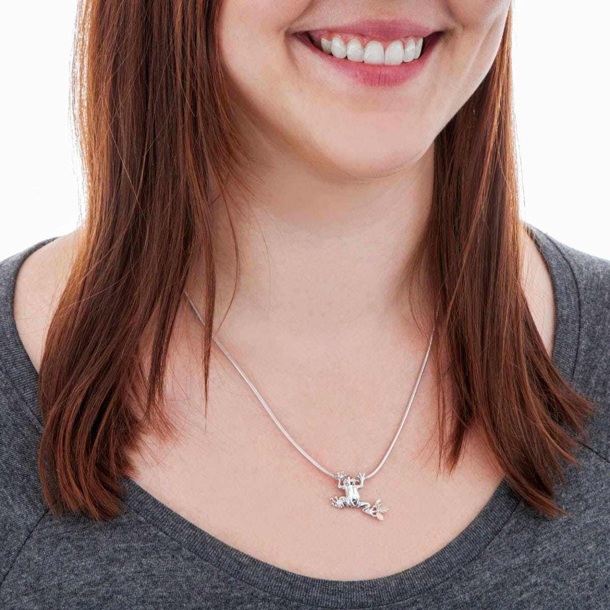 Black Hills Gold Frog Slide Pendant on 20-inch Snake Chain in Sterling Silver front view