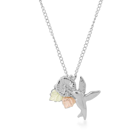 Black Hills Gold Hummingbird & Flower Pendant in Sterling Silver