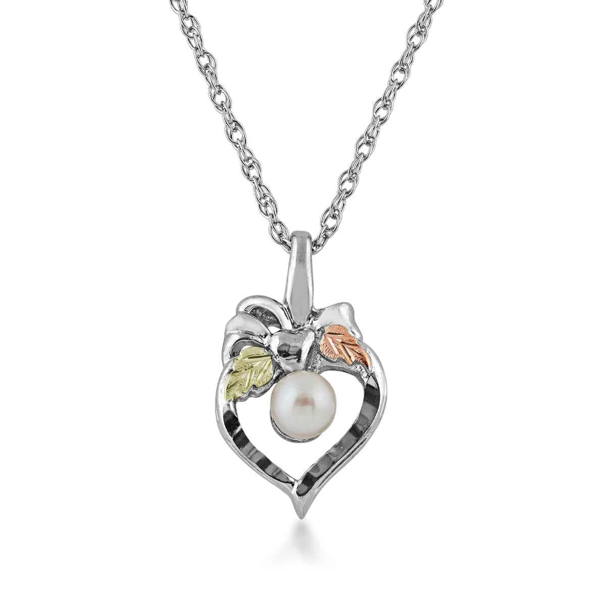 Black Hills Gold Cultured Freshwater Pearl & Diamond Cut Heart Pendant in Sterling Silver