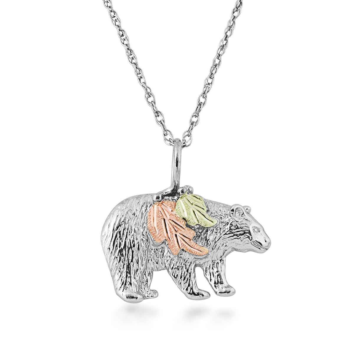 Black Hills Gold Bear & Leaf Pendant in Sterling Silver