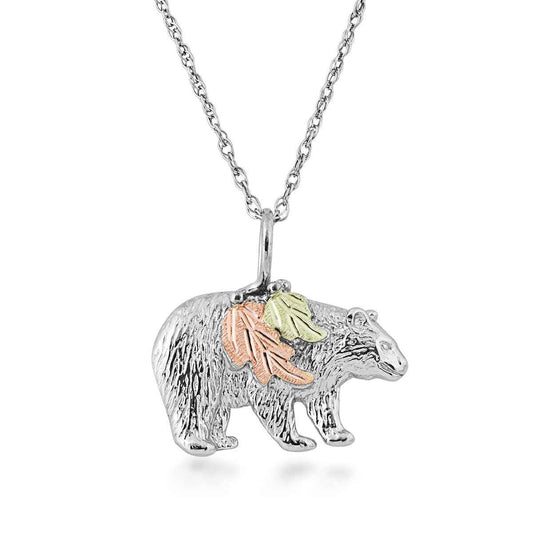 Black Hills Gold Bear & Leaf Pendant in Sterling Silver
