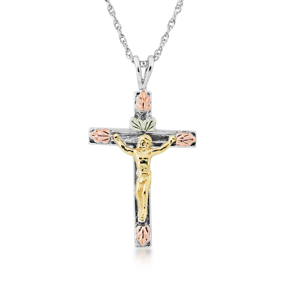 Black Hills Gold Crucifix Pendant in Sterling Silver & 10K Yellow Gold