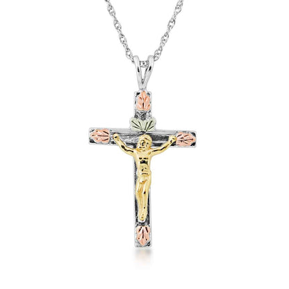 Black Hills Gold Crucifix Pendant in Sterling Silver & 10K Yellow Gold