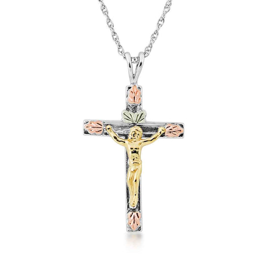 Black Hills Gold Crucifix Pendant in Sterling Silver & 10K Yellow Gold