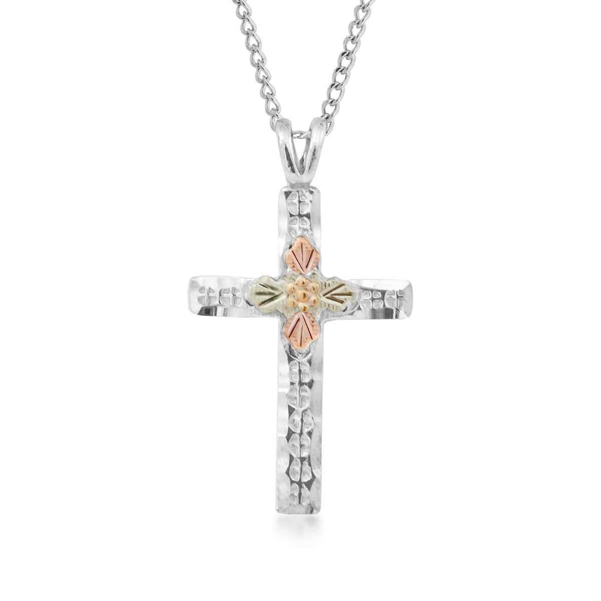 Black Hills Gold Stamped Cross Pendant in Sterling Silver