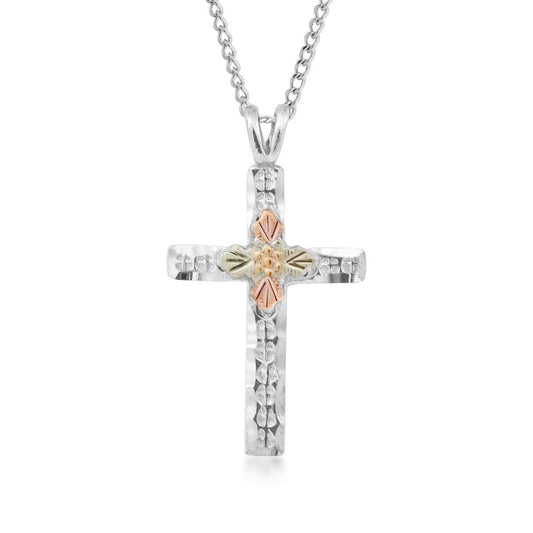 Black Hills Gold Stamped Cross Pendant in Sterling Silver