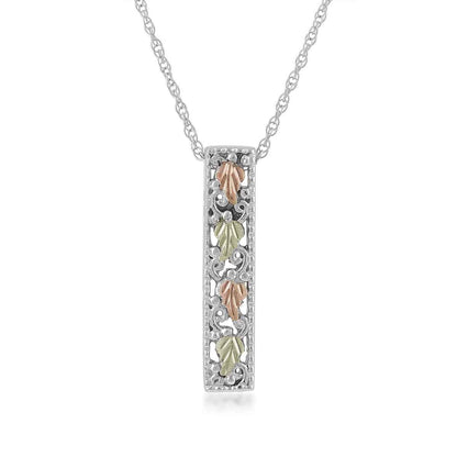 Black Hills Gold Leaf Vertical Bar Pendant in Sterling Silver