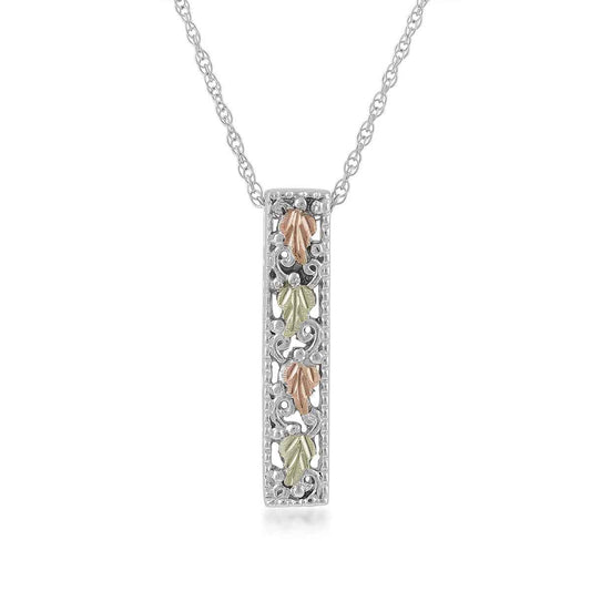 Black Hills Gold Leaf Vertical Bar Pendant in Sterling Silver