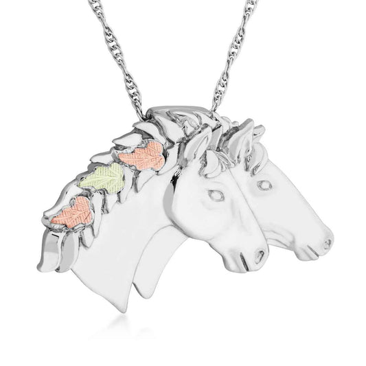 Black Hills Gold Double Horse Head Pendant in Sterling Silver